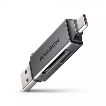 Axagon CRE-DAC USB-C+ USB-A 5 Gbps MINI 2 slotu SD/microSD karšu lasītājs USB 3.0 Type-A/Type-C Pelēks