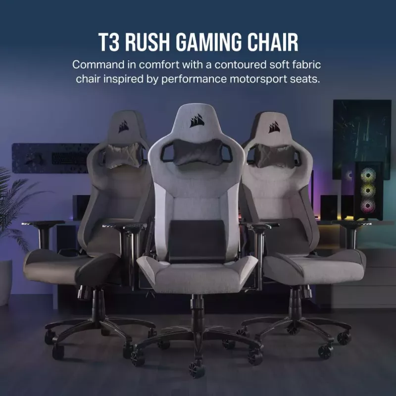 Universāla spēļu krēsls Corsair T3 RUSH 2023 Padded sēdeklis Antracīta Pelēks
