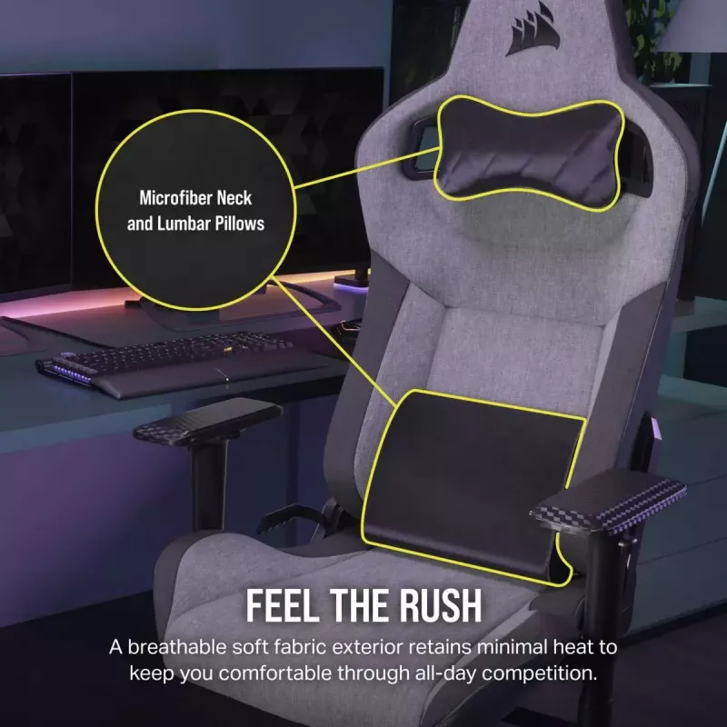 Universāla spēļu krēsls Corsair T3 RUSH 2023 Padded sēdeklis Antracīta Pelēks