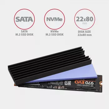 Axagon CLR-M2L6 Pasīvais alumīnija radiators M.2 SSD diskdziņiem, izmērs 2280, augstums 6 mm