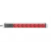 DIGITUS 1U Alumīnija PDU, statīvam 10A Kontaktdakša, 250VAC 50/60Hz, 8x Sarkana CEE 7/7 ligzda ar drošinātāju, IEC C14 spraudnis