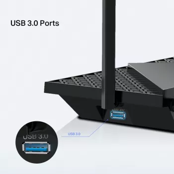TP-Link Archer AX5400 Multi-Gigabit WiFi 6 maršrutētājs, Wi-Fi 6 (802.11ax), divjoslu (2,4 GHz / 5 GHz), Ethernet LAN, melns, galda/sienas maršrutētājs