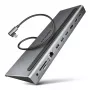 Docking stacija Axagon HMC-4KX3 USB-C 5Gbps centrmezgls, 3x USB-A, 2x HDMI, DP, RJ-45, SD/microSD, audio, PD 100W, kabelis 40cm