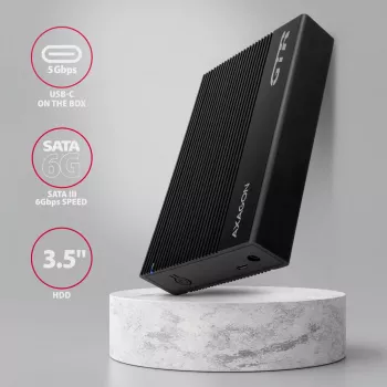Axagon EE35-GTR USB-C 5Gbps - SATA 6G, 3.5 inch RIBBED box BLACK - USB Type C HDD korpuss 3.5 collu