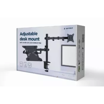 Gembird MA-DA-03 divu roku monitora stiprinājums 32 collu ekrāniem, skavas/cauruma montāža, VESA 75x75–100x100, melns