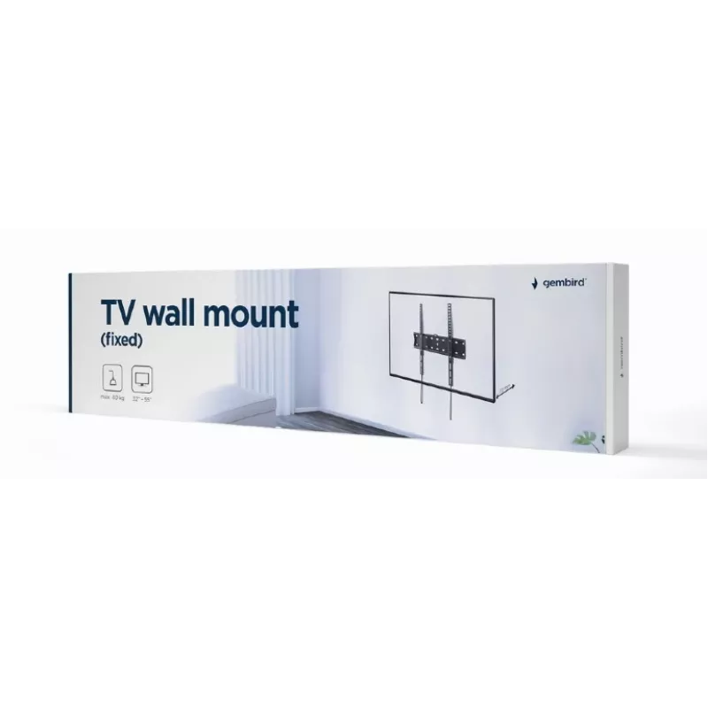 TV stiprinājums Gembird WM-55F-02 melns, 32–55 collu ekrāniem, max 40 kg, VESA 200x200–400x400, plāns 2.5 cm