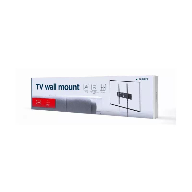 TV stiprinājums Gembird WM-55F-02 melns, 32–55 collu ekrāniem, max 40 kg, VESA 200x200–400x400, plāns 2.5 cm
