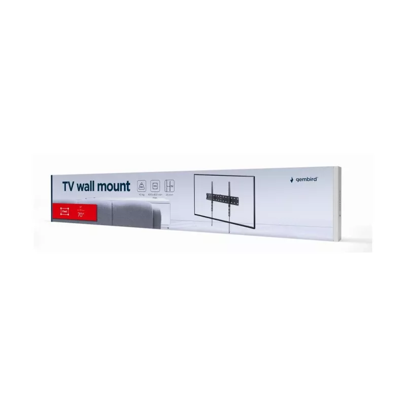 TV stiprinājums Gembird WM-70F-01 Melns 37–70 collu televizoriem, 40 kg, VESA 200x200–600x400, 2.5 cm plāns