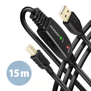 Axagon ADR-215B aktīvs USB 2.0 A-M -> B-M pagarinātāja kabelis 15 m