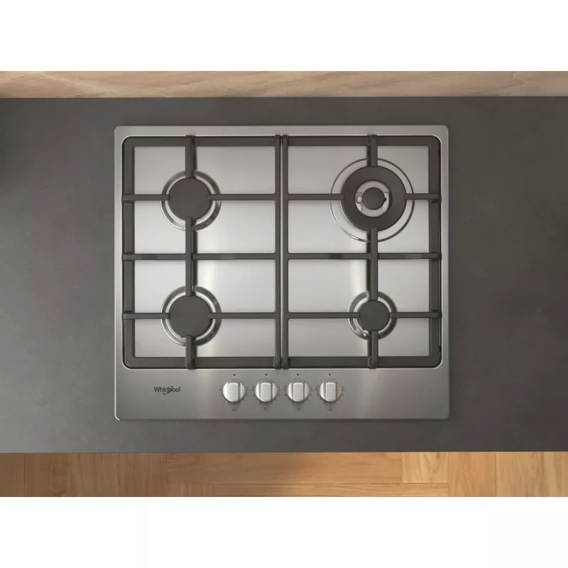 Whirlpool TGML 661 IX R Iebūvējamā gāzes plīts virsma, nerūsējošais tērauds, 58 cm, 4 zonas