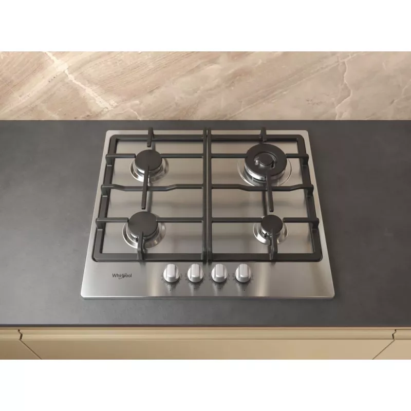 Whirlpool TGML 661 IX R Iebūvējamā gāzes plīts virsma, nerūsējošais tērauds, 58 cm, 4 zonas