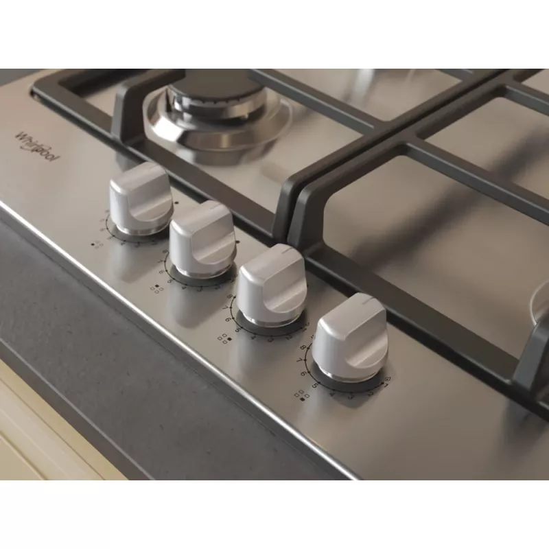 Whirlpool TGML 661 IX R Iebūvējamā gāzes plīts virsma, nerūsējošais tērauds, 58 cm, 4 zonas