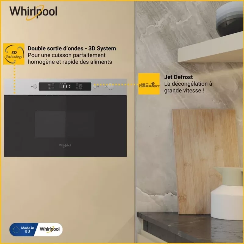 Iebūvējamā mikroviļņu krāsns WHIRLPOOL MBNA900X — 750 W, 22 L, nerūsējošais tērauds, pogu vadība, bez grila