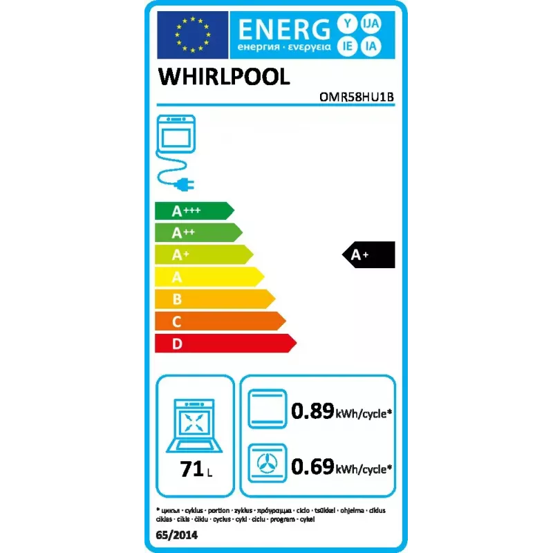 Iebūvējamā elektriskā cepeškrāsns WHIRLPOOL OMR58HU1B — 71 L, A+, hidrolītiskā pašattīrīšanās, konvekcija, grils, teleskopiskā sliede