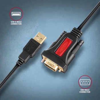 Axagon ADS-1PSN USB-A 2.0 – RS-232 DB9-M Prolific adaptera kabelis 1,5m