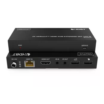 DIGITUS HDBaseT KVM pagarinātāju komplekts - 150m 4K/60Hz USB 1.1 PoC IR melns