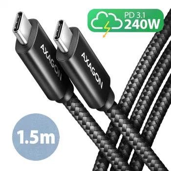 Axagon BUCM2-CM15AB Datu un uzlādes USB 480Mbps kabelis 1.5 m, PD 240W, 5A, melns pīts