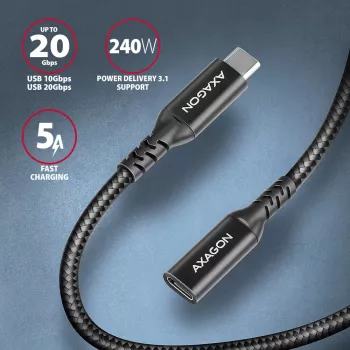 Axagon BUCM32-CF10AB SPEED+ USB-C pagarinājuma kabelis 1 m, 20 Gbps