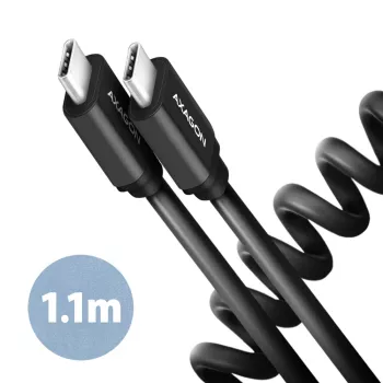 USB-C kabelis Axagon BUCM-CM20TB 1.1m PD 60W 3A Melns