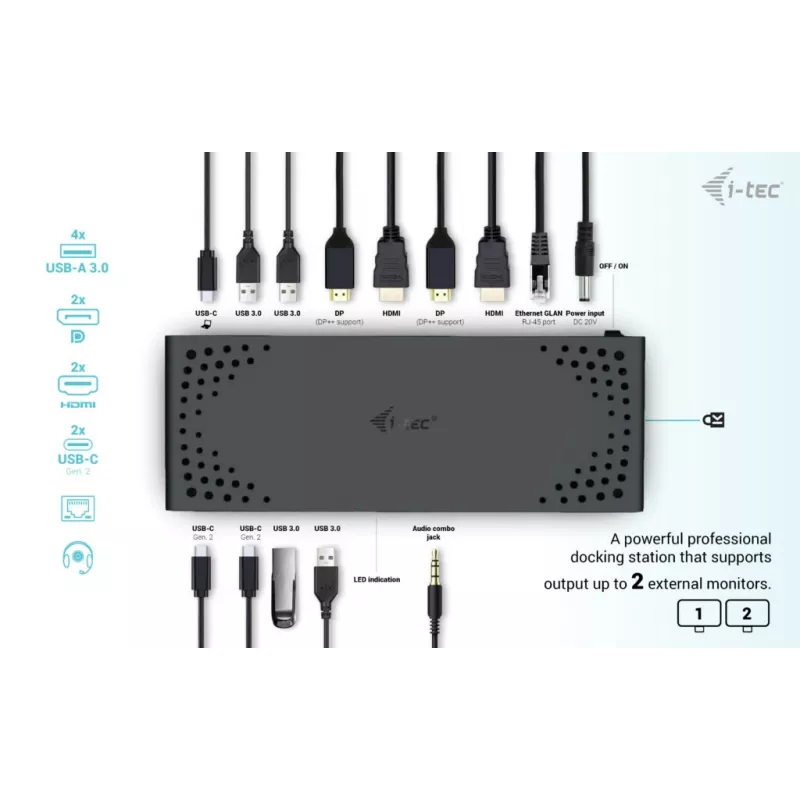 i-tec USB 3.0 / USB-C / Thunderbolt 3 Divu Displeju Dokošanas Stacija Gen2 + Barošana 100W