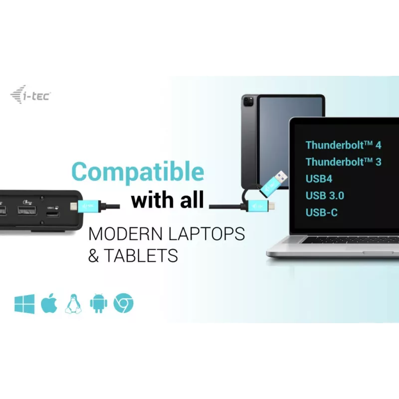 i-tec USB 3.0 / USB-C / Thunderbolt 3 Divu Displeju Dokošanas Stacija Gen2 + Barošana 100W