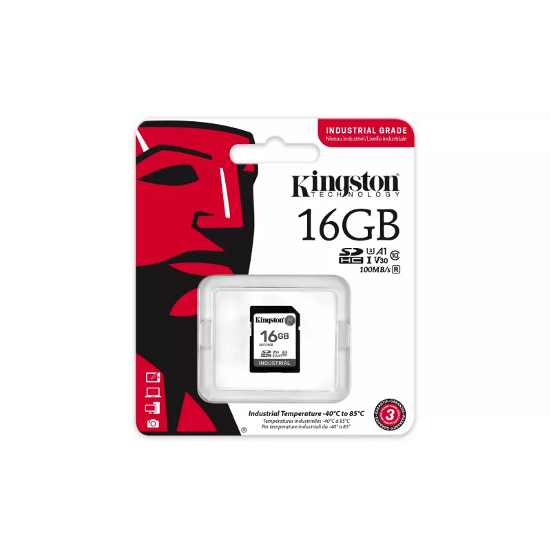 Kingston Technology 16G SDHC Industrial pSLC, 16 GB, SDHC, Class 10, UHS-I, 100 MB/s, 80 MB/s