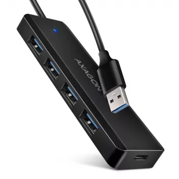 Axagon HUE-C1A Ceļojumu USB centrmezgls 4x USB 5Gbps, USB-C barošanas ieeja, 19cm USB-A kabelis