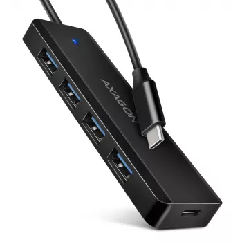 Axagon HUE-C1C 4x USB 5Gbps CEĻOJUMA centrmezgls, USB-C barošanas ieeja, 19 cm USB-C kabelis