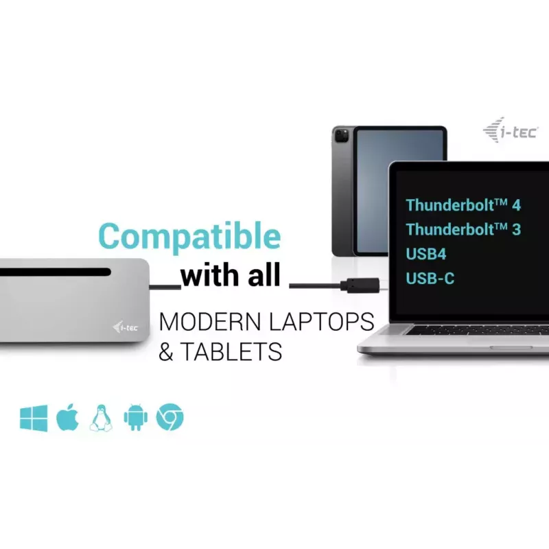 i-tec USB-C Metāla Ergonomiska 3x 4K Displeju Dokstacija ar 100 W Barošanu + Universāls Lādētājs 100 W