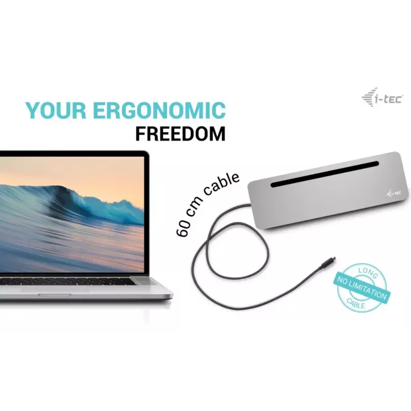 i-tec USB-C Metāla Ergonomiska 3x 4K Displeju Dokstacija ar 100 W Barošanu + Universāls Lādētājs 100 W