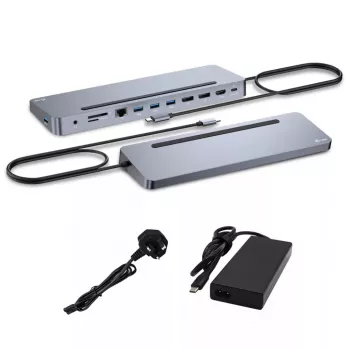 i-tec USB-C Metāla Ergonomiska 3x 4K Displeju Dokstacija ar 100 W Barošanu + Universāls Lādētājs 100 W