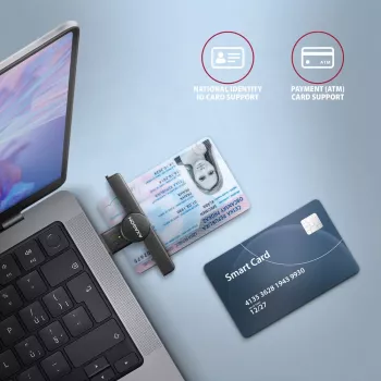 Axagon CRE-SMPA USB-A viedkaršu / ID karšu kabatas lasītājs, USB 2.0, melns, 13 g
