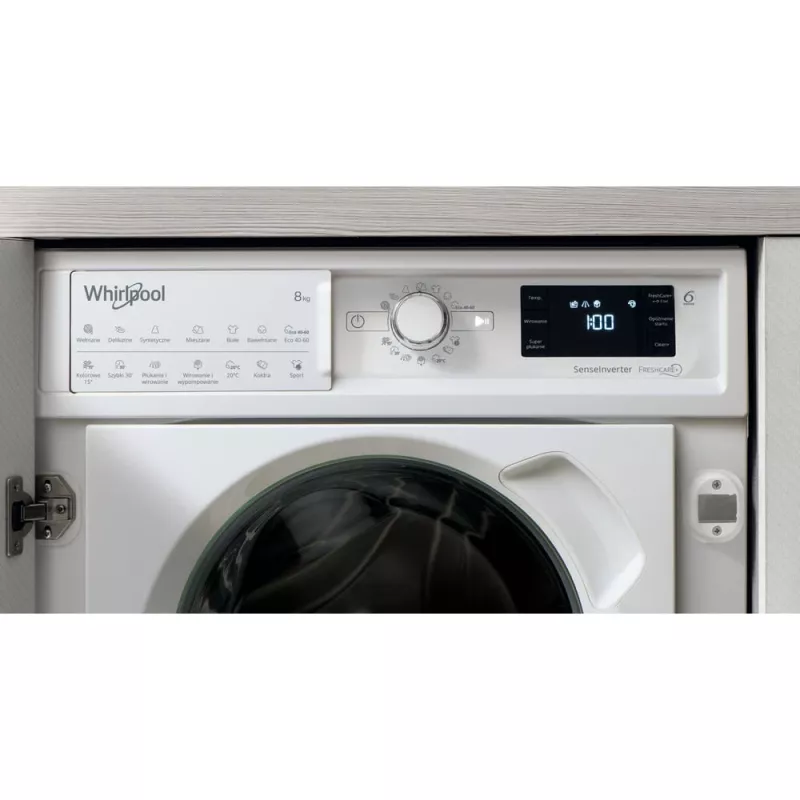 Whirlpool BI WMWG 81485 PL iebūvējamā veļas mazgājamā mašīna, priekšējā ielāde, 8 kg, 1400 apgr./min, balta