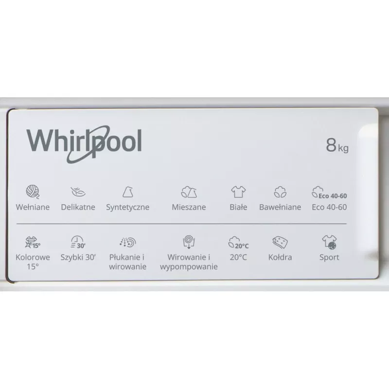 Whirlpool BI WMWG 81485 PL iebūvējamā veļas mazgājamā mašīna, priekšējā ielāde, 8 kg, 1400 apgr./min, balta