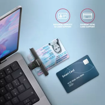 Axagon CRE-SMPC USB-C viedkaršu/ID karšu kabatas lasītājs, melns