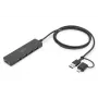 DIGITUS DA-70236 USB 3.0 Slim Line centrmezgls, 4 porti, USB-C adapteris, 1,2 m kabelis