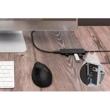 DIGITUS USB 3.0 Hub 4 portu plānais ar USB-C adapteri 5Gbps 1m kabelis