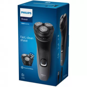 Philips Shaver 1000 Series S1142/00 Elektriskais skuveklis, rotācijas skuveklis, melns, pelēks, PowerCut asmeņu sistēma, SH30, 2 gadi, akumulators