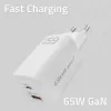 Qoltec 50765 GaN ULTRA 65 W lādētājs, 1× USB-C PD + 1× USB-A QC 3.0, 5–20 V, 2 ierīcēm, baltā krāsā