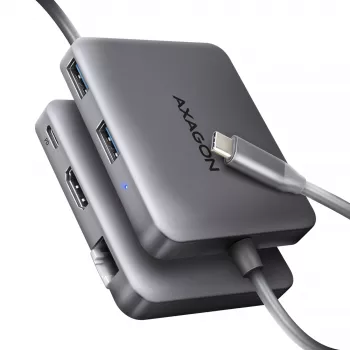 Axagon HMC-5HL USB 5Gbps centrmezgls, 2x USB-A, HDMI 4k/60Hz, RJ-45, PD 100W, 20cm USB-C kabelis