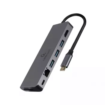 USB centrmezgls GEMBIRD A-CM-COMBO5-05 — USB 3.2 Gen 1 Type-C, 3x USB-A, HDMI, RJ-45, SD/microSD, 100W PD