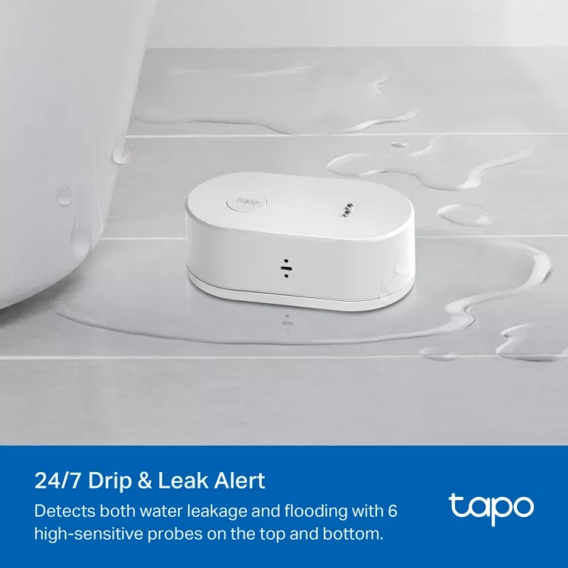 Ūdens noplūdes detektors TP-Link Tapo T300 Wi‑Fi, regulējams signāls 90 dB, IP67, baterija (2×AAA), nepieciešams Hub