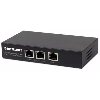 Intellinet 2-Portu Gigabit Augstas Jaudas PoE+ Pagarinātājs Retranslators, IEEE 802.3at/af PoE+/PoE, metāla korpuss