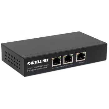 Intellinet 2-Portu Gigabit Augstas Jaudas PoE+ Pagarinātājs Retranslators, IEEE 802.3at/af PoE+/PoE, metāla korpuss