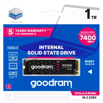Goodram PX700 iekšējais SSD disks 1 TB M.2 PCI Express 4.0 NVMe 3D NAND SSDPR-PX700-01T-80