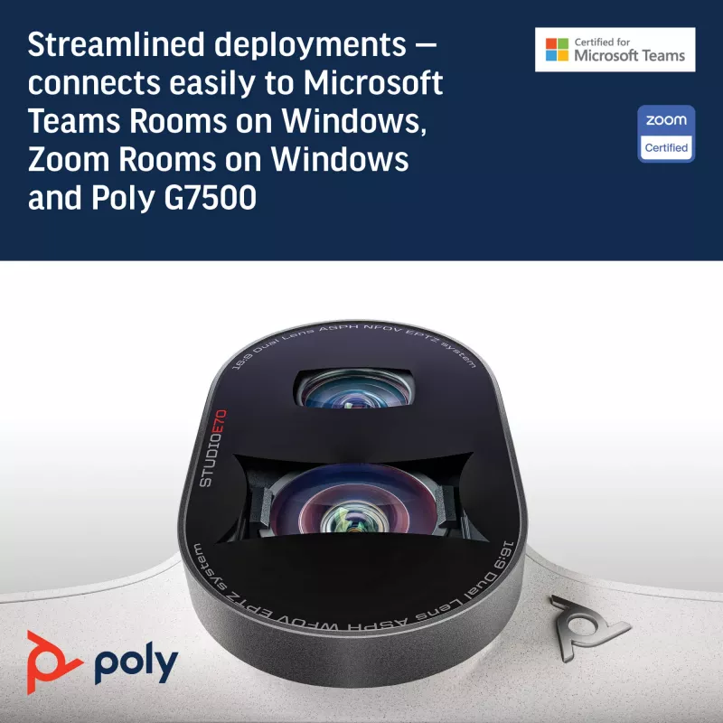 POLY Studio E70 viedkamera, 20 MP, 4K Ultra HD, balta