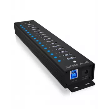 ICY BOX IB-HUB1717-U3 17-portu USB 3.2 Gen 1 centrmezgls ar USB Type-A saskarni, melns