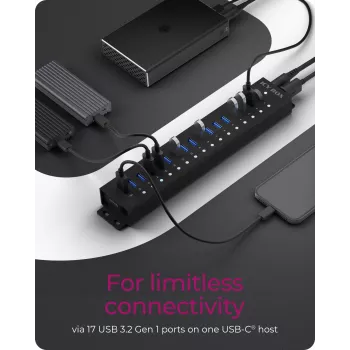 ICY BOX IB-HUB1717-U3 17-portu USB 3.2 Gen 1 centrmezgls ar USB Type-A saskarni, melns