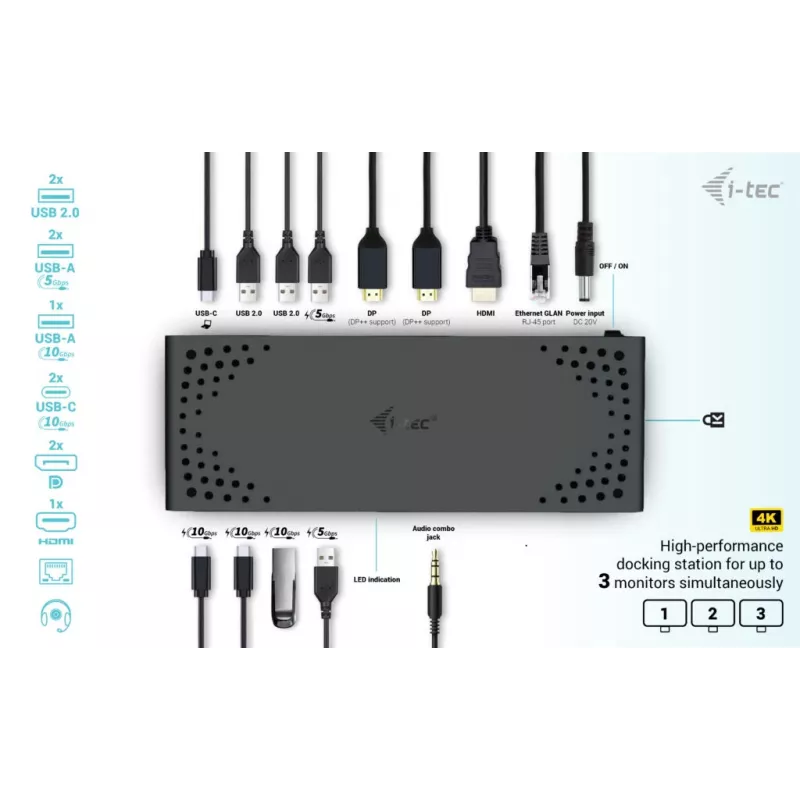 i-tec USB-C Triple Display Docking Station Gen 2 Power Delivery 100W Vadu 3.2