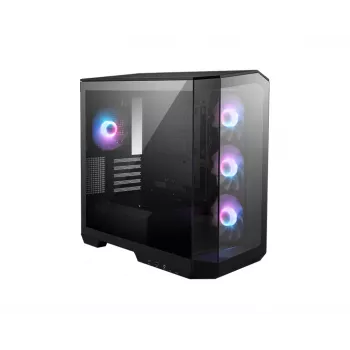 PC korpuss MSI MAG PANO M100R PZ Micro Tower Melns — microATX/ITX, sānu logs, multi-LED, 39 cm GPU, USB-C
